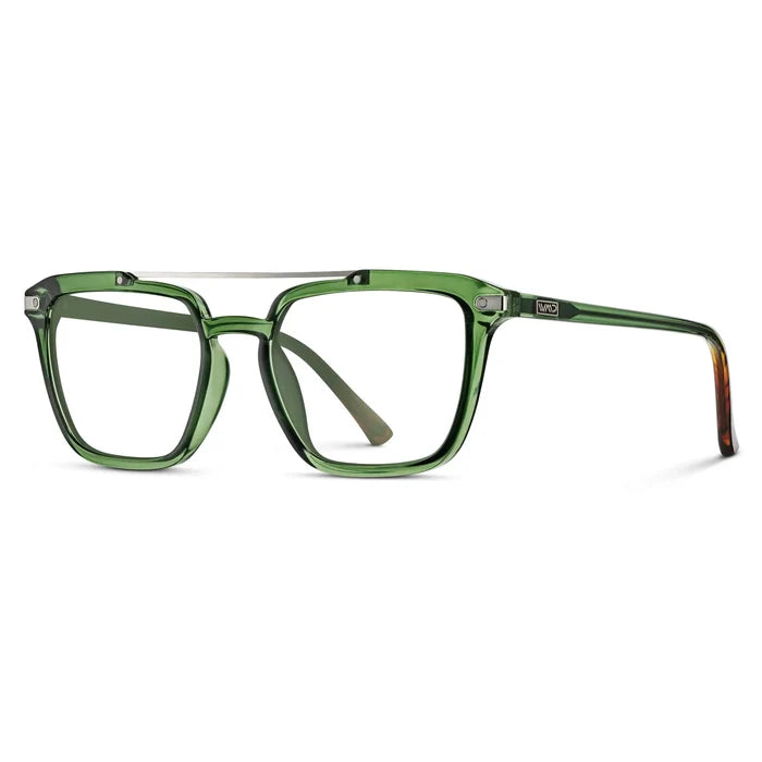 Emerald Green || Side view of Men's Double Bridge Square Eyeglasses with Emerald Green Frame and Clear Prescription Lenses on a white background