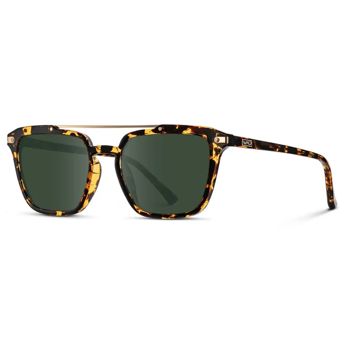 Amber Tortoise / G15 || Side view of Men's Square Double Bridge Prescription Sunglasses with Amber Tortoise Frame and Amber Lenses on a white background