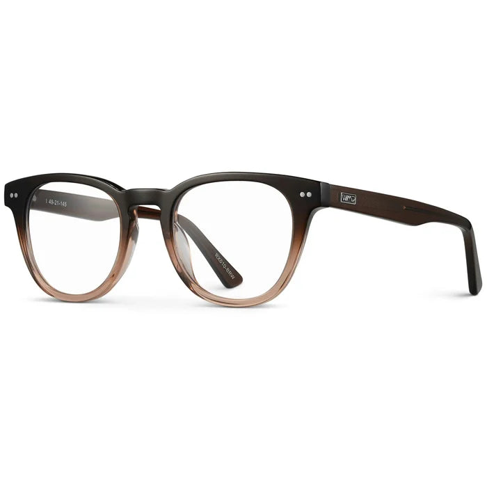 Cocoa Brown Fade || Side view of Women's Cocoa Brown Fade Acetate Round Frame with Clear Prescription Lens on a white background