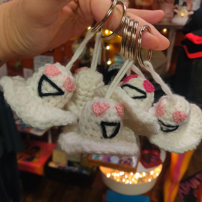 Crocheted Heart Eyes Ghosties on KeyRing