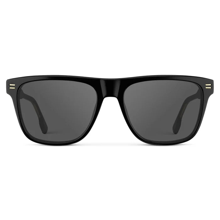 Black / Grey || Front view of Men's Rectangular Prescription Sunglasses with Black Frame and Grey Lens on a white background