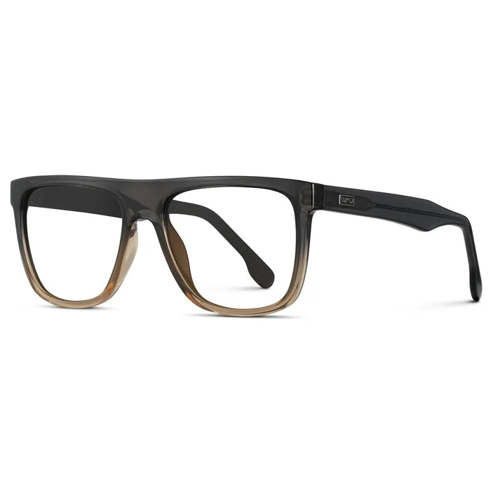 Carbon Champagne || Side view of Men's Square Prescription Glasses with Carbon Champagne Frames and Clear Lenses on a white background