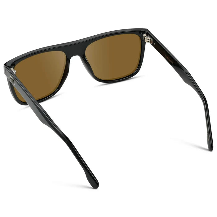 Black / Amber || Men's Square Flat-Top Prescription Sunglasses with Black Frame and Brown Lens