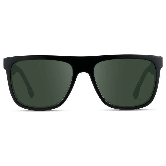 Black / G15 || Men's Square Flat-Top Prescription Sunglasses with Black Frame and Green Lens