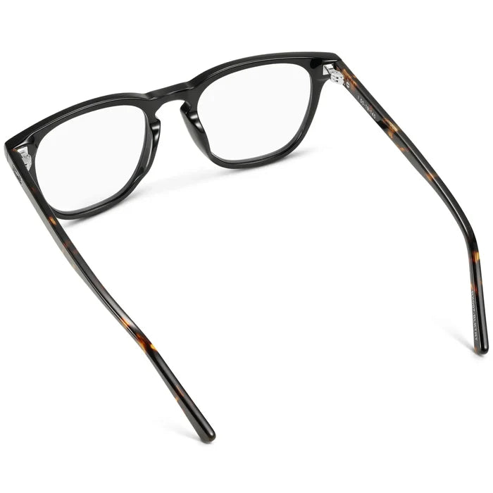 Black Tortoise || Back view of Men's Square Prescription Glasses with Black Tortoise Frames and Clear Lenses on a white background