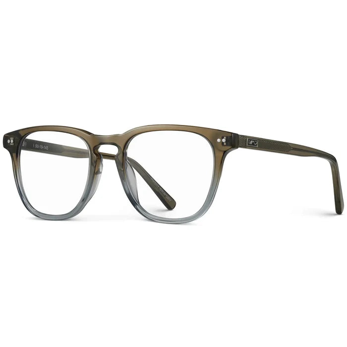 Arctic Forest Green || Side view of Men's Square Prescription Glasses with Arctic Forest Green Frame and Clear Lenses on a white background