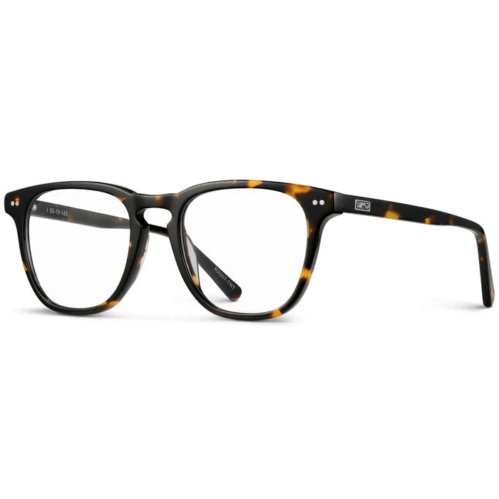 Brown Tortoise || Side view of Men's Square Prescription Glasses with Brown Tortoise Frame and Clear Lenses on a white background