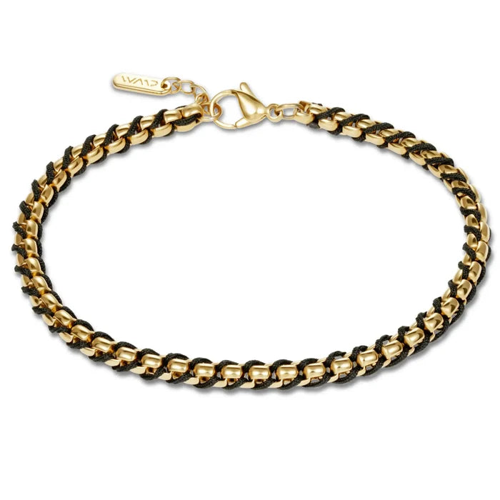 Gold / Black Rope || Minimal Gold Chain Bracelet with Black Woven Rope.