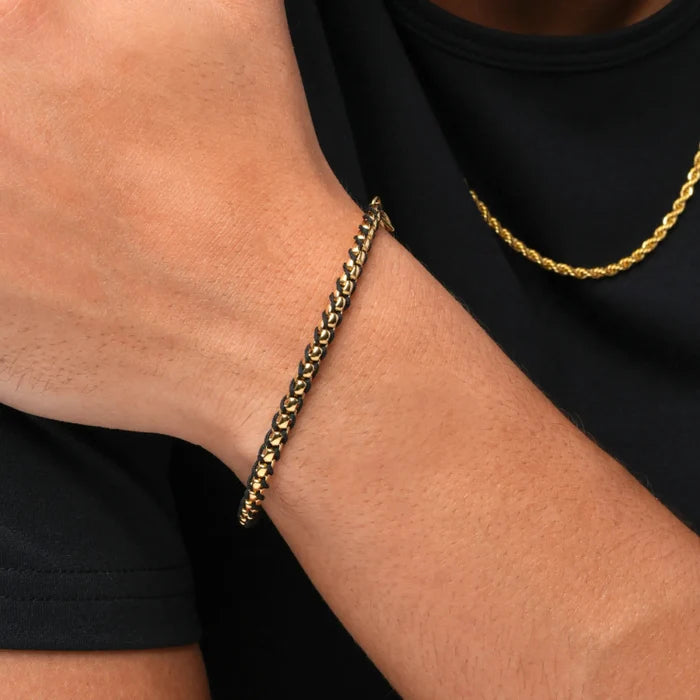 Gold / Black Rope || Minimal Gold Chain Bracelet with Black Woven Rope.