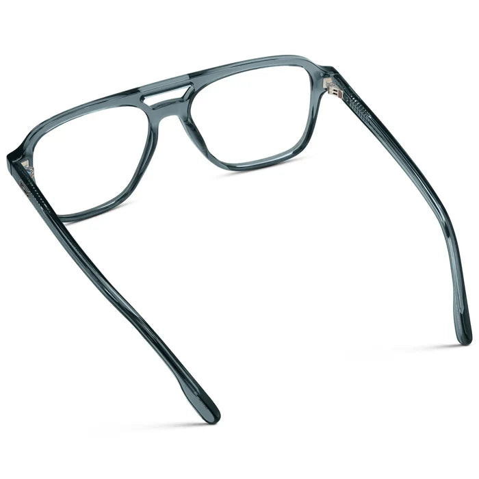 Crystal Stone Blue || Back view of Men's Double Bridge Aviator Prescription Eyeglasses with Crystal Stone Blue Acetate Frame and Clear Lens on a white background