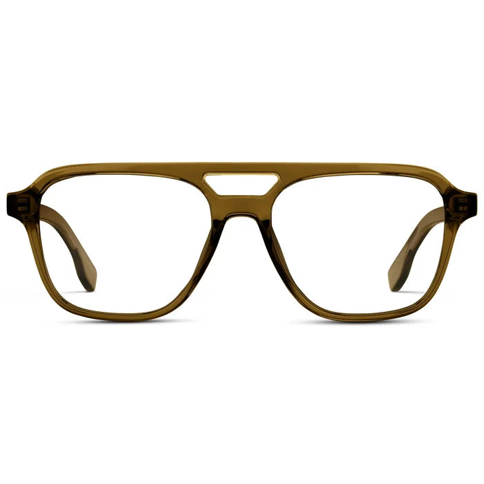 Crystal Verde || Men's Double Bridge Aviator Prescription Eyeglasses with Crystal Verde Acetate Frame and Clear Lens on a white background