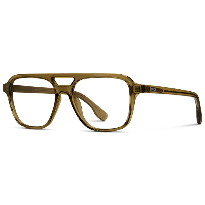 Crystal Verde || Side view of Men's Double Bridge Aviator Prescription Eyeglasses with Crystal Verde Acetate Frame and Clear Lens on a white background