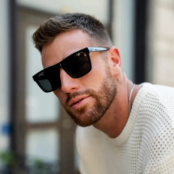Black / Triple Black Lens || Men's Black Square Polarized Sunglasses with Triple Black Lenses