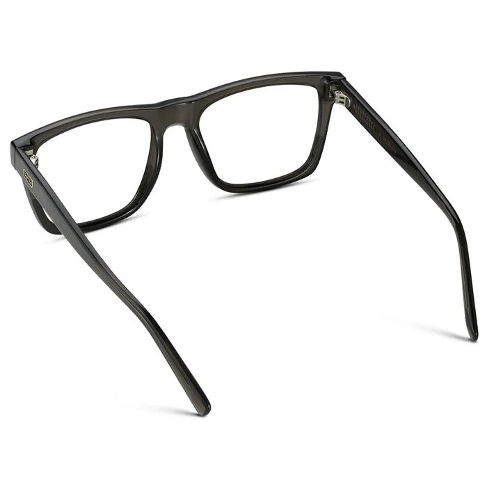 Crystal Carbon Grey || Back view of Men's Square Eyeglasses with Grey Frame and Clear Prescription Lenses on a white background