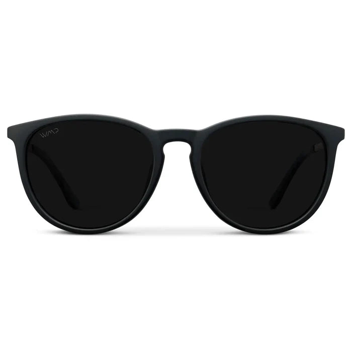 Gold / Black || Classic Round Frame Sunglasses with Black Frame and Black Polarized Lenses