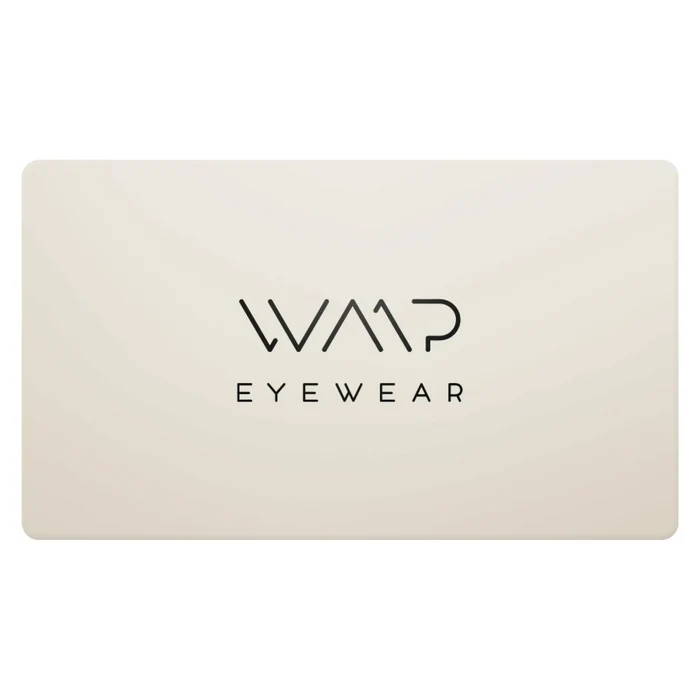 WMP Eyewear branded electronic gift card with minimalist design on a beige background