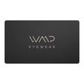 Black electronic gift card featuring WMP Eyewear logo centered in beige text on a smooth matte background