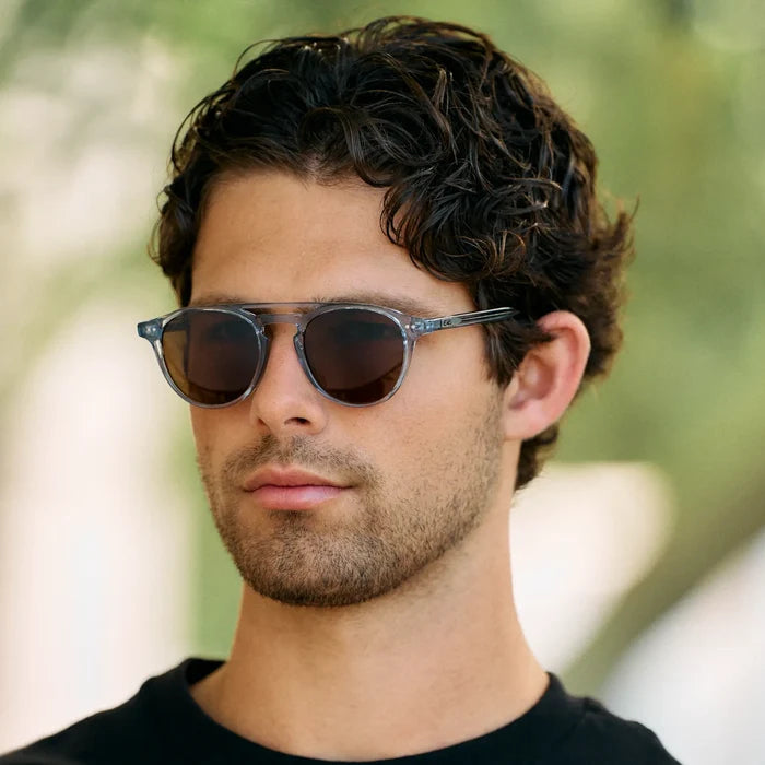 Denim Blue / Brown Lens || Blue Round Frame Sunglasses with Brown Polarized Lenses