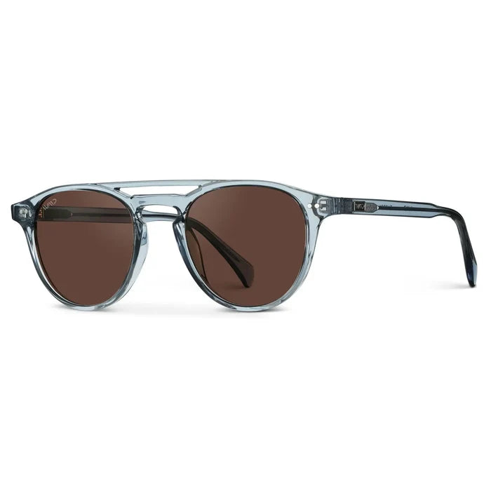 Denim Blue / Brown Lens || Blue Round Frame Sunglasses with Brown Polarized Lenses