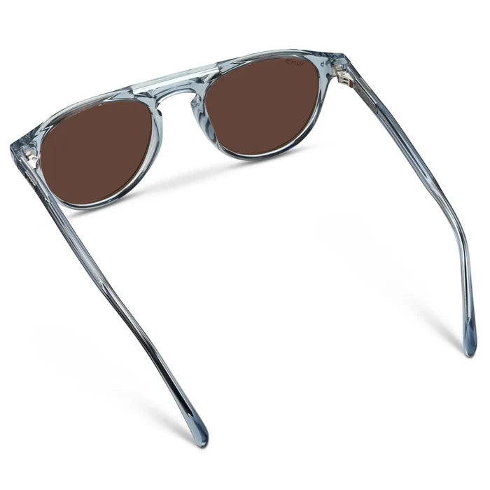 Denim Blue / Brown Lens || Blue Round Frame Sunglasses with Brown Polarized Lenses