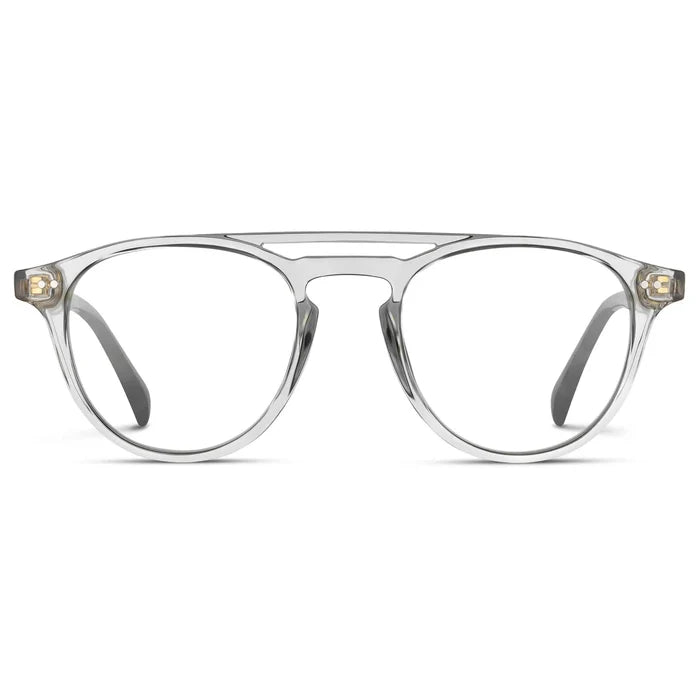 Clear || Men's Double Bridge Round Prescription Eyeglasses with Clear Frame and Clear Lenses on a white background