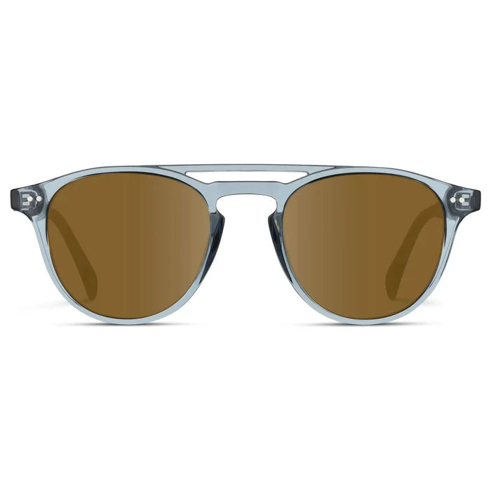 Denim Blue / Amber || Men's Blue Round Frame Prescription Sunglasses with Brown Lenses