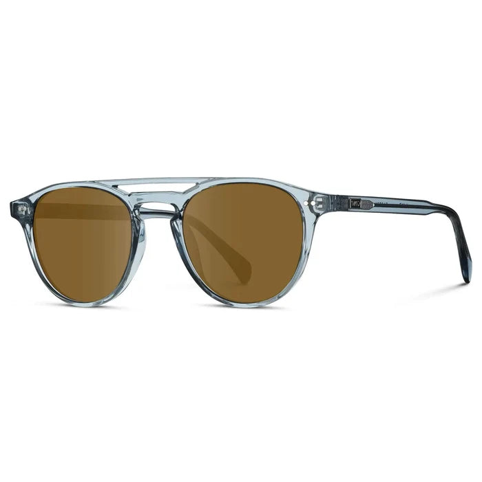 Denim Blue / Amber || Men's Blue Round Frame Prescription Sunglasses with Brown Lenses