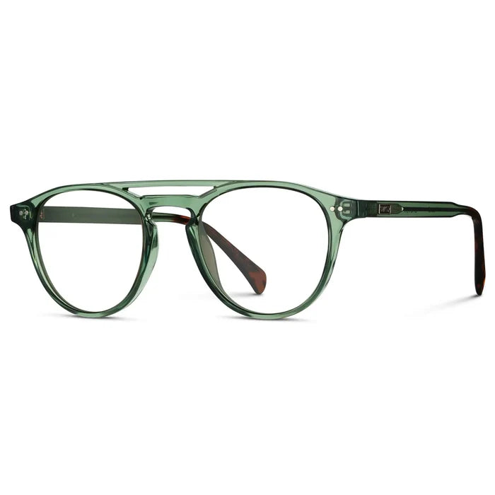 Emerald Green || Side view of Men's Double Bridge Round Prescription Eyeglasses with Emerald Green Frame and Clear Lenses on a white background