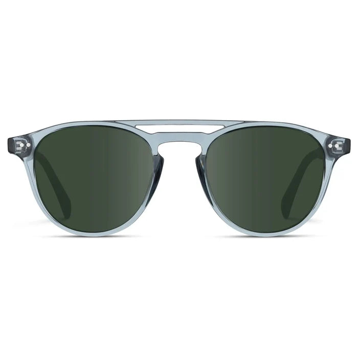 Denim Blue / G15 || Men's Blue Round Frame Prescription Sunglasses with Green Lenses