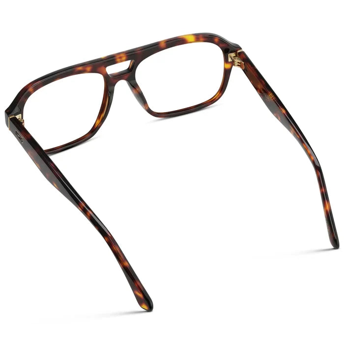 Ruby Tortoise || Back view of Women's Double Bridge Oversized Aviator Eyeglasses with Ruby Tortoise Acetate Frame and Clear Prescription Lens on a white background