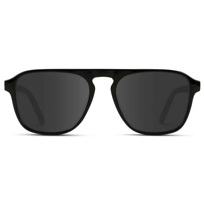 Black Beige Tort / Grey || Black Single Bridge Aviator Sunglasses with Grey Prescription Lenses on a white background