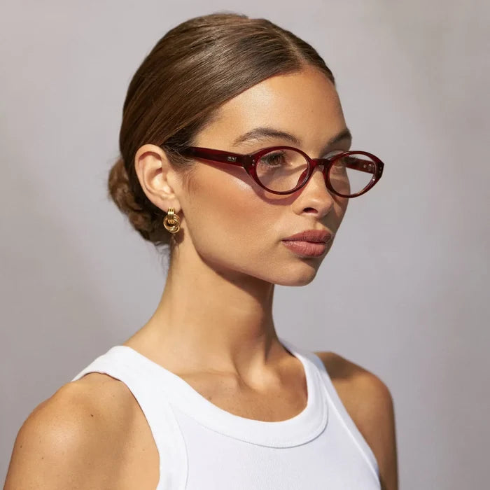 Red Garnet || Women's Elongated Oval Prescription Eyeglasses with Red Garnet Frame and Clear Lens
