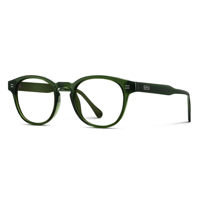 Jade Green || Side view of Men's Retro-Inspired Round Prescription Eyeglasses with Jade Green Acetate Frame and Clear Prescription Lenses