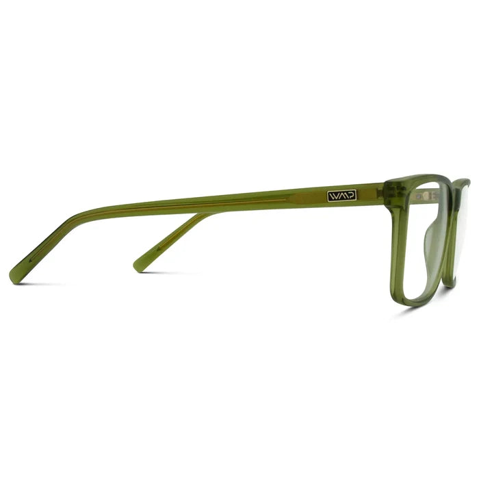 Crystal Sage Green || Temple view of Men's Rectangular Prescription Glasses with Crystal Sage Green Frames with Clear Lenses on a white background
