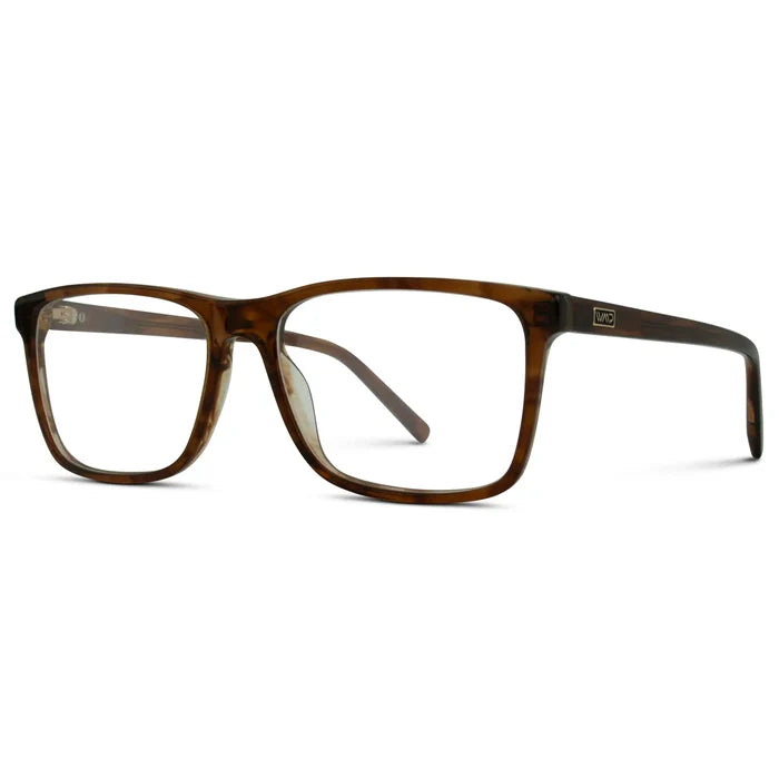 Crystal Marble Chestnut Brown || Side view of Men's Rectangular Prescription Glasses with Marble Chestnut Brown Frames with Clear Lenses on a white background