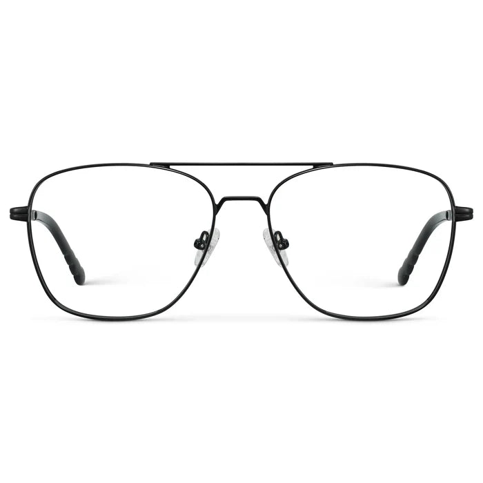 Black || Men's Stainless Steel Double Bridge Prescription Glasses with Black Frame and Clear Lens on a white background