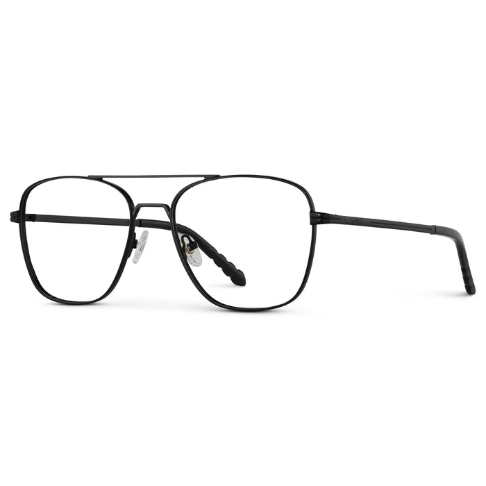 Black || Side view of Men's Stainless Steel Double Bridge Prescription Glasses with Black Frame and Clear Lens on a white background