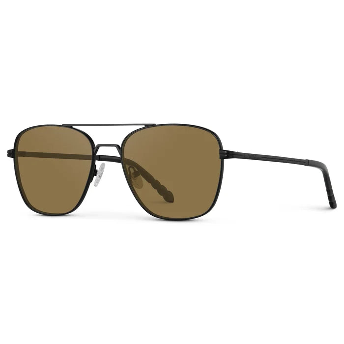 Black / Amber || Side view of Men's Stainless Steel Double Bridge Prescription Sunglasses with Black Frame and Brown Lens on a white background