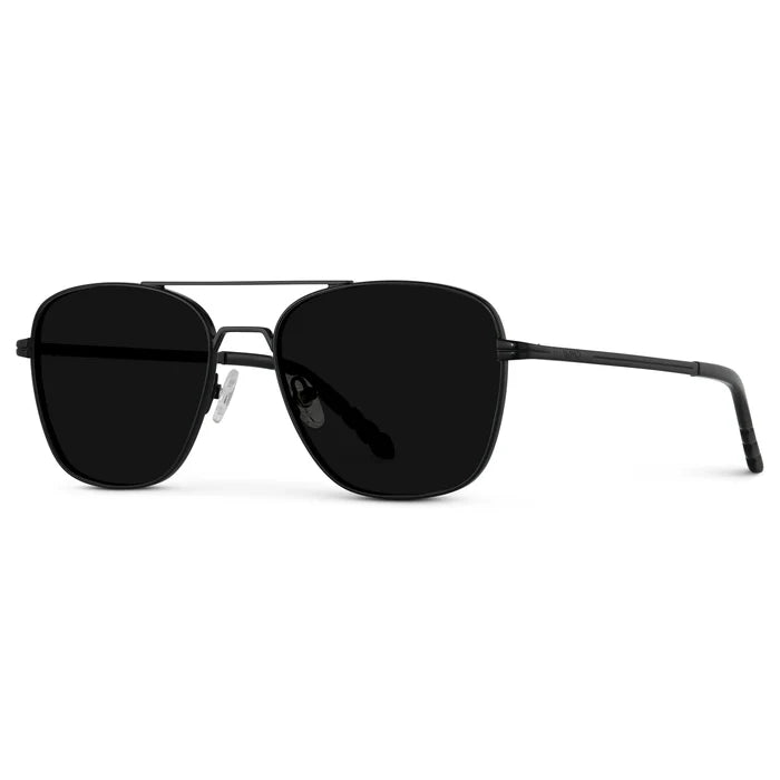 Black / Triple Black Lens || Side view of Men's Stainless Steel Sunglasses with Black Frame and Black Lens on a white background