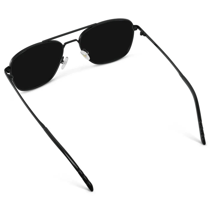 Black / Triple Black Lens || Back view of Men's Stainless Steel Sunglasses with Black Frame and Black Lens on a white background