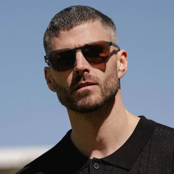 || Blue Square Frame Sunglasses with Brown Polarized Lenses