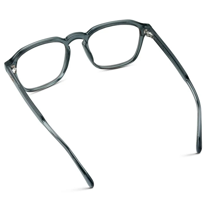 Crystal Stone Blue || Back view of Men's Square Prescription Sunglasses with Crystal Stone Blue Frame and Clear Lenses on a white background