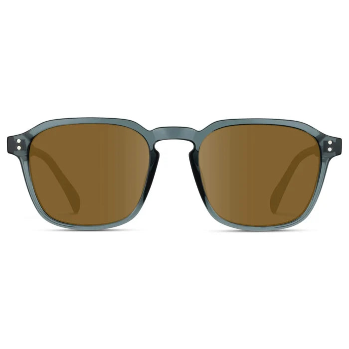 Crystal Stone Blue / Amber || Men's Square Prescription Sunglasses with Crystal Blue Frame and Brown Lens