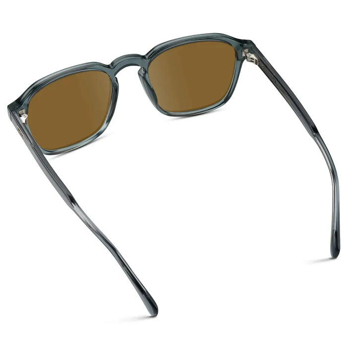 Crystal Stone Blue / Amber || Men's Square Prescription Sunglasses with Crystal Blue Frame and Brown Lens