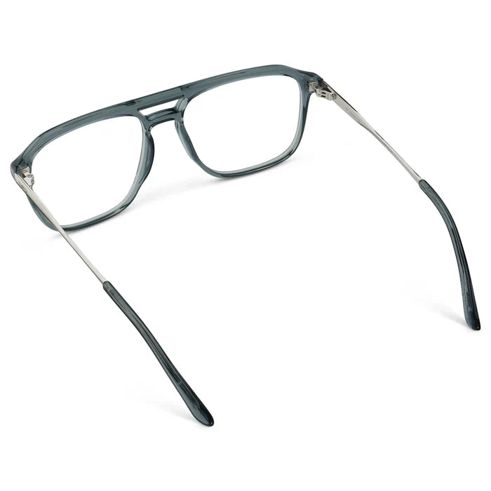 Stone Blue || Back view of Men's Double Bridge Aviator Prescription Glasses with Stone Blue Frame and Clear Lens on a white background