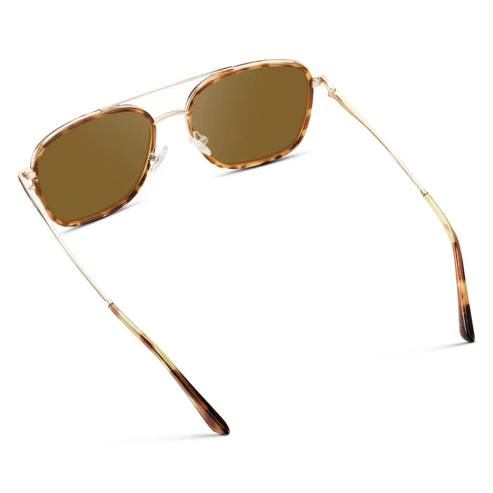 Honeycomb Tortoise / Amber || Women's Oversized Prescription Sunglasses with Honeycomb Tortoise Acetate Frame, Gold Stainless Steel Temples and Amber Prescription Lens