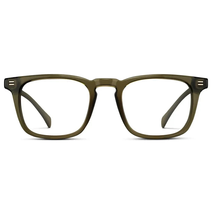 Khaki Green || Men's Rectangular Prescription Glasses with Khaki Green Frame and Clear Lenses on a white background