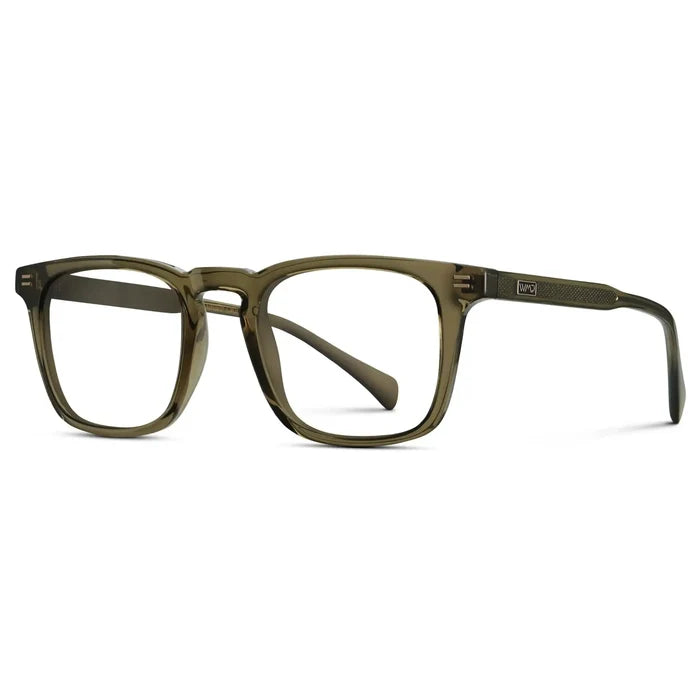 Khaki Green || Side view of Men's Rectangular Prescription Glasses with Khaki Green Frame and Clear Lenses on a white background