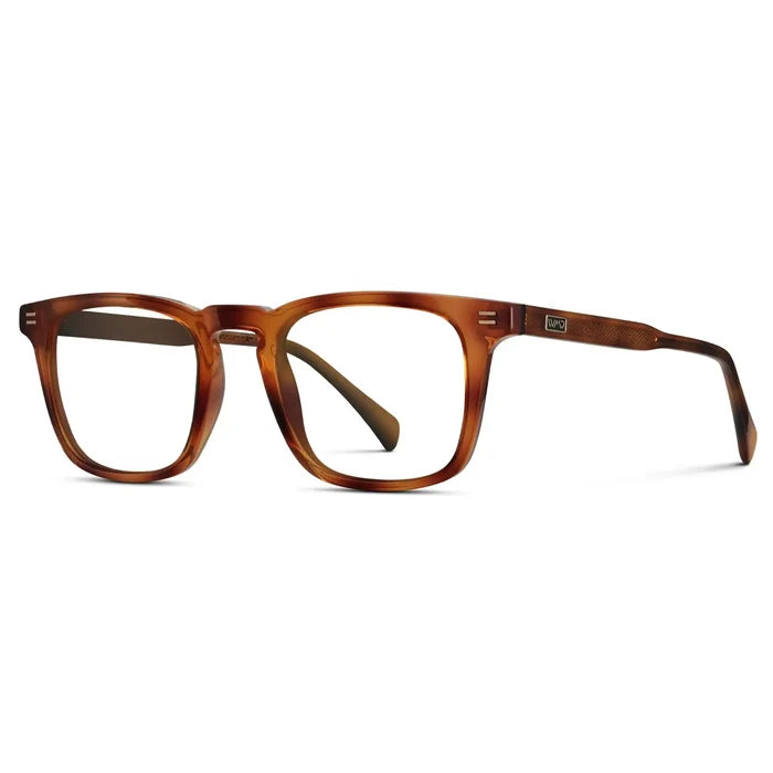 Honey Tortoise || Side view of Men's Rectangular Prescription Glasses with Honey Tortoise Frame and Clear Lenses on a white background