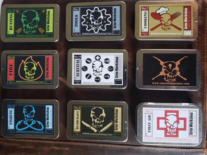 Grim Kit 9 Sticker Set-Grimworkshop-bugoutbag-bushcraft-edc-gear-edctool-everydaycarry-survivalcard-survivalkit-wilderness-prepping-toolkit